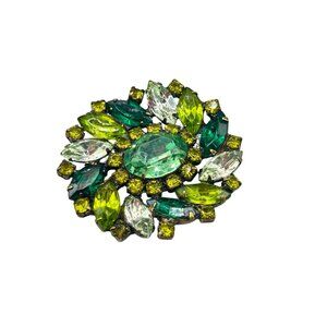 Vintage UV Reactive Rhinestones Pin Brooch Green Tones All Glass Prong Set